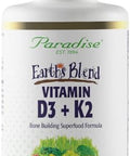Paradise Herbs Earth'S Blend Vitamin D3 + K2 Superfoods Base Of Probiotics And Organic Alkalizing Greens Veggies and Berries 90 Vegetarian Capsules