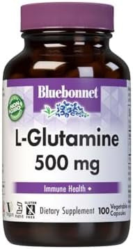 Bluebonnet Nutrition Lglutamine 500Mg Supports Immune Function Nitrogen Transporter Soy Gluten Nongmo Kosher Vegan 100 Vegetable Capsules 100 Servings
