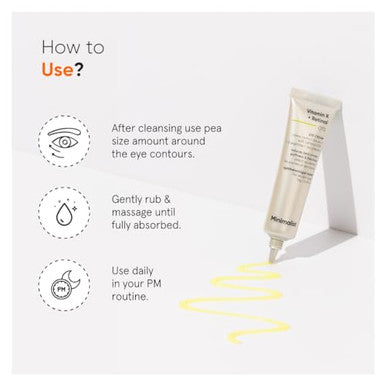 Minimalist Caffeine Eye Cream For Dark Circles Puffiness Bags Under Eyes Wrinkles & Fine Lines | With Vitamin K Oxide & Retinal | For Women & Men | 0.49 Oz / 14 Gm
