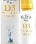 Buried Treasure Vitamin D3 and K2 Drops 5000 IU D3 with 100 mcg K2 for Bone Heart and Immune Support Sugar Free 2 fl oz