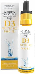 Buried Treasure Vitamin D3 and K2 Drops 5000 IU D3 with 100 mcg K2 for Bone Heart and Immune Support Sugar Free 2 fl oz