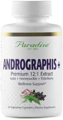 Paradise Herbs Andrographis Elderberry Isatis Honeysuckle Super Potent Ultra Pure Vegan Non Gmo Gluten 60 Vegetarian Capsules