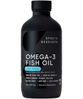 Sports Research Omega-3 Fish Oil 8Oz Glass Bottle - 4685Mg Of Wild Caught Alaska Pollock Fish Oil Per Serving - Easy-To-Take Liquid Lemon Flavor Non-Gmo Msc Certified Sustainable 48 Servings