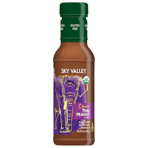 Sky Valley Thai Peanut Sauce - Gluten Free Peanut Sauce, Mild Heat, Authentic Flavor, Organic, Vegan, Non GMO, Gluten Free, Peanut Sauce for Spring Rolls- 14 Oz