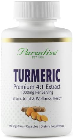 Paradise Organic Turmeric Rhizome 4:1 Extract Active Whole Spectrum Extract Super Potent Ultra Pure Vegan Nongmo Gluten 90 Vegetarian Capsules