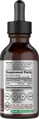Horbaach Iodine Liquid Supplement Drops 2 fl oz 150 mcg Potassium Iodide Tincture Vegetarian NonGMO Gluten Free Formula