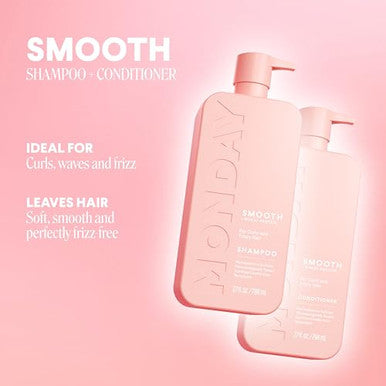 Monday Haircare Smooth Shampoo + Conditioner Bathroom Set (2 Pack) 27Oz Each For Frizzy Coarse And Curly Hair Made From Coconut Oil Shea Butter & Vitamin E 100% Recyclable Bottles