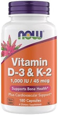 Now Supplements Vitamin D3 K2 1000 Iu/45 Mcg Cardiovascular Support Supports Bone Health 180 Vegetarian Capsules Vegan Gluten Kosher Vitamin D3 And K2 Supplements (Pack Of 1)
