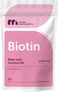 Micro Ingredients Biotin 10000 Mcg With Hyaluronic Acid 25 Mg Per Serving Made With Coconut Oil 365 Softgels 1 Per Day One Year Supply Non-Gmo & Gluten Free
