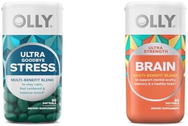 Olly Ultra Strength Goodbye Stress Softgels Gaba Ashwagandha Ltheanine And Lemon Balm & Ultra Strength Brain Softgels Nootropic Supports Healthy Brain Function Memory