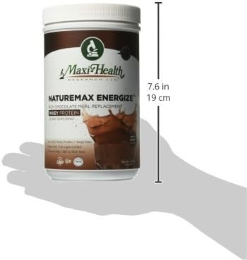 Maxi Health NatureMax EnergizeTM Whey Protein Powder- Energy Support Meal Replacement - 20g Protein Per Serving - Natural Chocolate Flavor - Kosher Dairy Vitamin - 1.17lb