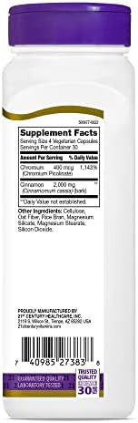 21St Century 2000 Mg Cinnamon Plus Chromium Vegetarian Capsules (120 Count) Cinnamon Supplements Supports Sugar & Carbohydrate Metabolism Gluten Nongmo No Added Yeast Or Artificial Flavors