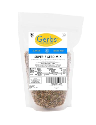 Gerbs Super 7 Seed Snack Mix 4 lbs. | Raw, No Artificial Additives, Resealable Bag | Crunchy Pumpkin, Sunflower, Brown & Golden Flax, Black & White Chia, Hemp | Top 14 Allergen-Free