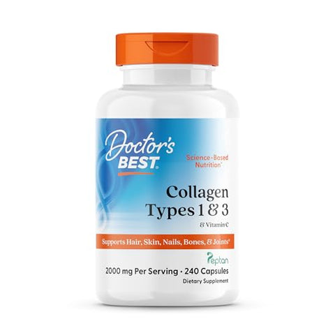 Doctor'S Best Collagen Peptides Types 1 & 3 - Collagen Supplement For Women & Men Supports Hair Skin Nails & Joint Health Includes 30 Mg Vitamin C & 2 G Protein Per Serving Non Gmo 240 Capsules