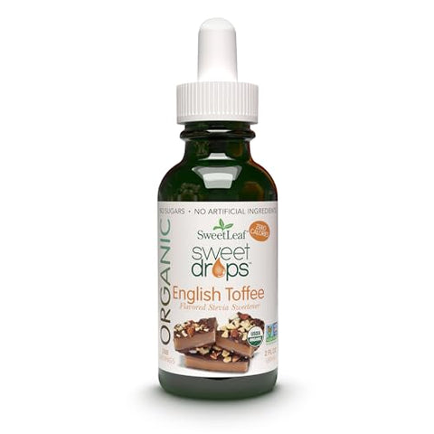 SweetLeaf Organic Sweet Drops Flavored Stevia Liquid Sweetener Stevia Extract Zero Calories Gluten Free Keto Friendly Non GMO Natural Flavor English Toffee 2 Fl Oz (Pack of 1)