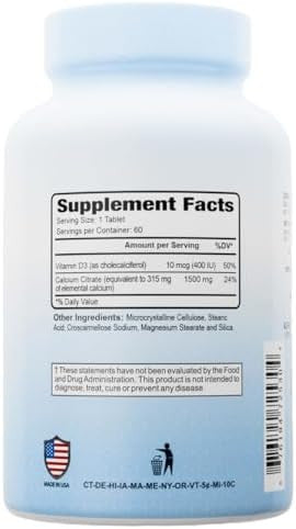 Calcium 1500 Mg + Vitamin D3 400 Iu 60 Tablets