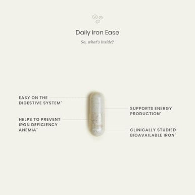 Perelel Daily Iron Ease, 15Mg Iron Supplements With Magnesium, Vitamin C, & Vitamin B12 For Nutrient & Energy Support, Capsules For Women And Men, Soy, Dairy & Gluten , Non Gmo, 30 Pills