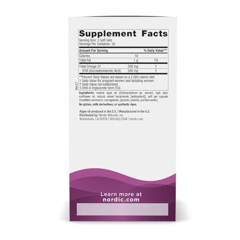 Nordic Naturals Vegan Prenatal Dha Unflavored - 60 Soft Gels - 500 Mg Plant-Based Dha - Supports Brain Development In Babies & Healthy Pregnancy - Non-Gmo 30 Servings