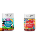 Olly Kids Chillax Magnesium Gummies Plus L-Theanine Lemon Balm & Kids Immunity Gummy Immune Support Wellmune Elderberry Vitamin C Zinc Chewable Supplement Cherry 50 Count