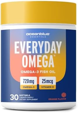 Oceanblue Essentials Everyday Omega Minis Burpless Fish Oil With Vitamin D3 Heart And Immune Support Easy To Swallow Mini Softgels Orange Flavor 3 Month Supply (180 Count Minicap)