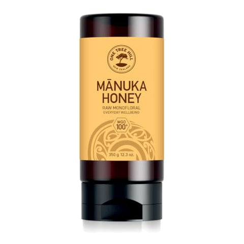One Tree Hill New Zealand Manuka Honey, MGO 100+ Certified Raw Manuka Honey, Monofloral, 100% Pure Single-Origin, Squeeze Bottle for Toast, Yogurt, Oatmeal, Baking - 12.3 oz (350 g)