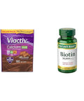 Viactiv Calcium Plus Vitamin D Supplement Soft Chews Brown Milk Chocolate and Nature's Bounty Biotin Supports Healthy Hair Skin and Nails 10000 mcg Rapid Release Softgels 180 Count