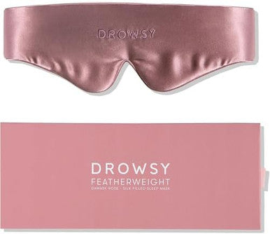 Drowsy Featherweight Silk Sleep Mask " Luxury Blackout Eye Mask For Sleeping & Travel 100% Mulberry Silk Lightweight Comfort Adjustable Strap Protects Skin & Hair Damask Rose