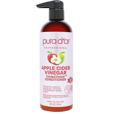 Pura D'Or 16 Oz Apple Cider Vinegar Thin2Thick Conditioner - Biotin Keratin Caffeine Castor Oil & Key Active Ingredients For All Hair Types Men & Women