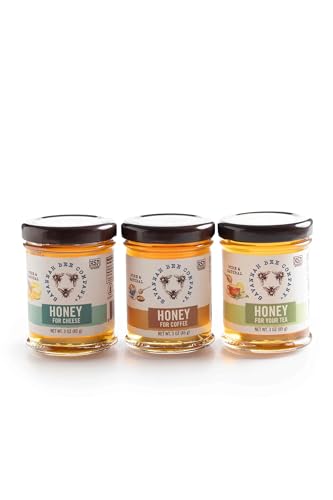 Savannah Bee Everyday Honey Sampler Set - 3 Oz Sampler Set in 3 Bottles - Honey Set for Coffee, Tea, and Cheese Boards