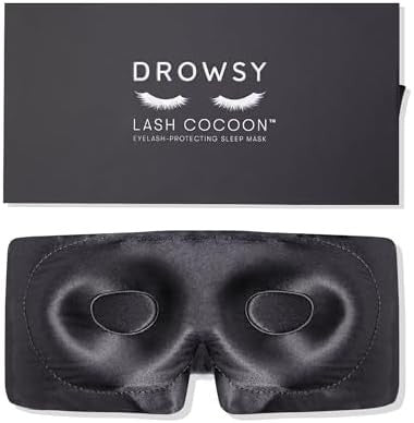 Drowsy Eyelash Protecting Silk Sleep Mask For Natural Lashes & Extensions. Deep Eye Cups Zero Pressure Total Blackout Full Wraparound (Moonlight Shadow)