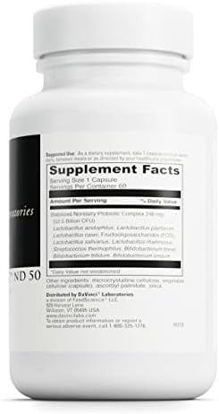 Davinci Labs Mega Probiotic Nd 50 Nondairy Probiotic Supplement With Prebiotic Fiber Digestive & Immune Health Support Gut Support With Beneficial Bacteria 60 Vegetarian Capsules