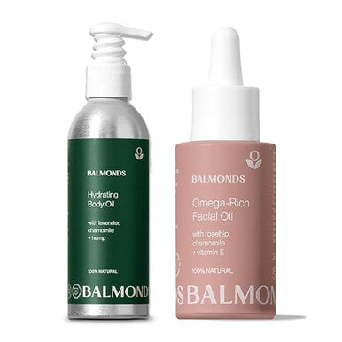 Balmonds Intensive Facial Oil (1.1 Oz) & Bath & Body Oil (6.8 Oz) - Natural Skin Oil For Dry & Sensitive Skin - Fragrance & Made With Vitamin E Oil - Made With Chamomile & Lavender
