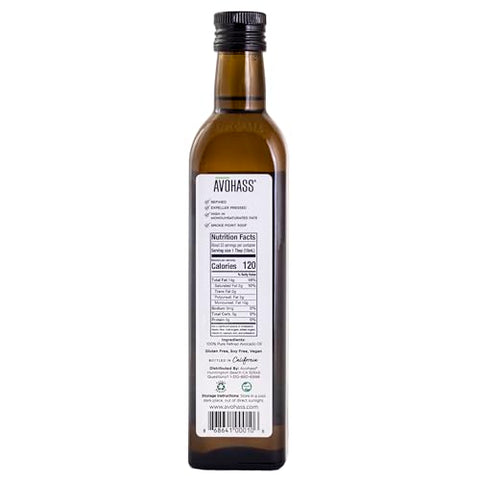 Avohass Avocado Oil 16.9 oz Bottle Non GMO Kosher High Heat 100% Pure Refined Expeller Pressed