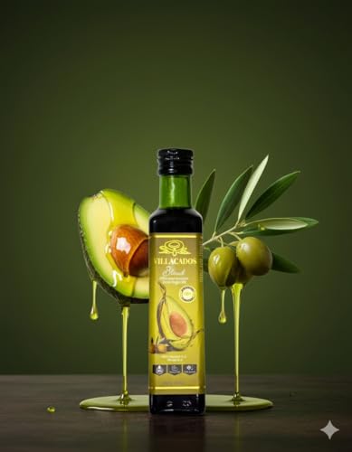 Villacados Extra Virgin Olive & Extra Virgin Avocado Oil Blend, 100% Pure Cold Pressed, Naturally Blended, Unrefined, Cooking, Frying, Grilling, Marinades & Dressings 8.5oz