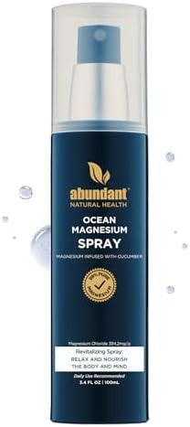 Abundant Natural Health Ocean Magnesium Spray Enriched with Cucumber Stem Cells for Muscle Relief and Relaxation, Topical Use, Effective and Quick Absorption, Fragrance-, 100mL