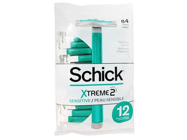 Schick Xtreme 2-Blade Sensitive Men'S Disposable Razors 12 Ct With Vitamin E Strips Non Slip Handle - 2 Pack