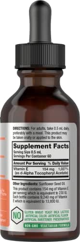 Horbaach Vitamin E Oil 13800 IU 1oz Naturally Sourced Liquid Supplement Vegetarian NonGMO and Gluten Free Formula