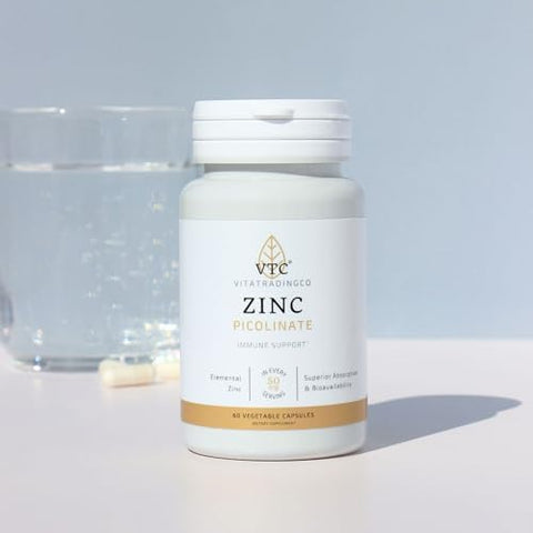 VTC VitaTradingCo. Zinc Picolinate 50mg Elemental Zinc Highly Absorbable Immune and Antioxidant Support for Skin Health and Cellular Function 60 Veggie Capsules