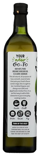Chosen Foods Organic Avocado Oil, 33.8 Fl Oz - All Purpose Cooking Oil made from 100% Pure Avocados - Non-GMO, Gluten-Free, Keto Friendly, Glyphosate Free - 1 Liter (Pack Of 1)