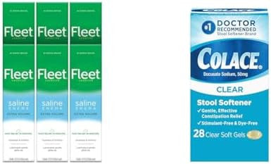 Fleet Laxative Saline Enema 7.8 Fl Oz (Pack Of 6) & Colace Clear Stool Softener Soft Gel Capsules Constipation Relief 50Mg Docusate Sodium Doctor Recommended 28Ct Bundle