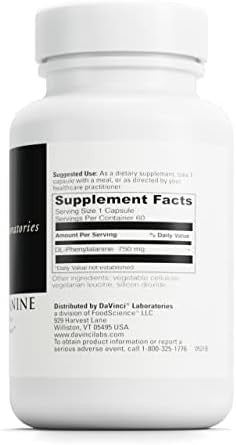 Davinci Labs Dlphenylalanine Amino Acid Dietary Supplement To Support Comfort Balance And Discomfort With 750 Mg Dlphenylalanine Per Serving Gluten 60 Vegetarian Capsules
