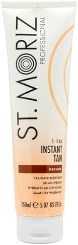 St. Moriz Professional Medium Instant Tan 1 Day Wash Off Fake Tan Lotion with Aloe Vera and Vitamin E Fast-Drying Transfer-Resistant Vegan 150ml