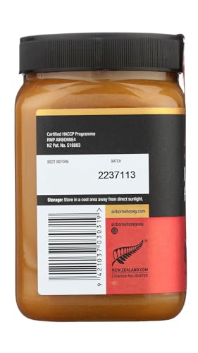 Airborne Manuka Honey (85+ Manuka Pollen) Raw and Unfiltered Premium New Zealand 100% Pure, Daily Wellness Support 17.6 oz.