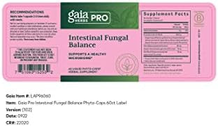 Gaia Herbs Pro Intestinal Fungal Balance Digestion Support Supplement Cleanse Support Supplement With Holy Basil Leaf Cinnamon Bark & Oregon Grape Root 60 Liquid Phytocaps (60 Servings)