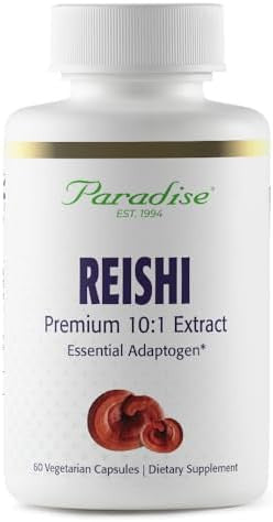 Paradise Herbs Reishi Essential Adaptogen Super Potent Ultra Pure Nongmo Vegan Gluten 60 Vegetarian Capsules