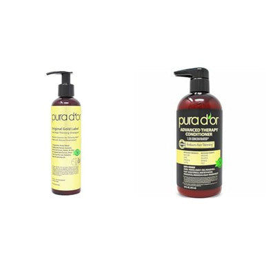 Pura D'Or Original Gold Label Anti-Thinning Biotin Shampoo Natural Earthy Scent & Advanced Therapy Conditioner (16Oz) For Increased Moisture