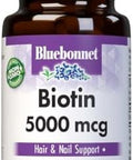 Bluebonnet Nutrition Biotin 5000 Mcg Hair & Nail Support Nongmo Vegan Kosher Gluten Soy Dairy 60 Vegetable Capsules 60 Servings
