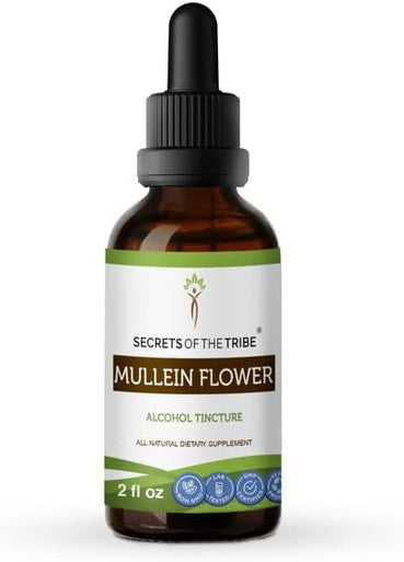 Secrets of the Tribe Mullein Flower Tincture Alcohol Extract, High-Potency Herbal Drops, Tincture Made from Mullein (Verbascum Densiflorum) Dried Flower 2 oz