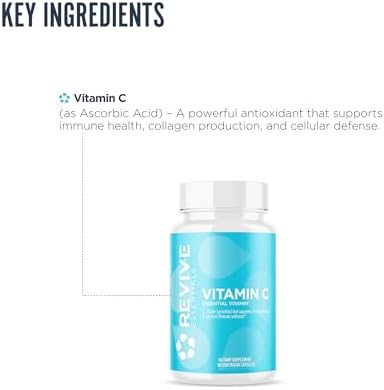 Revive Md Vitamin C Capsules 1000Mg - High-Potency Vit C Ascorbic Acid Dietary Supplement For Immune Support & Antioxidant Health - No Fillers & Non-Gmo - 200 Vegetarian Capsules