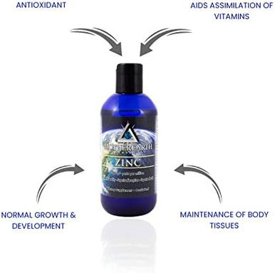 Mother Earth Minerals - Zinc - Antioxidant, Aids Assimilation Of Vitamins, Normal Growth & Development, Maintenance Of Body Tissues - 8 Ounce 96 Servings